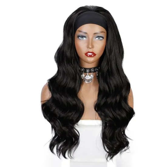 Cheap Price Body Wave Headband Wigs Long Black Glueless Wigs Women Synthetic Heat Resistant Wigs Velvet Headband Attached