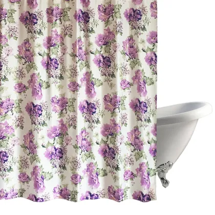 American Style Linen Polyester Flower Shower Curtain for Bathroom