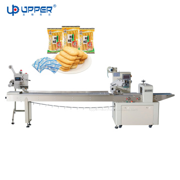 Horizontale Verpackungsmaschine für Puff -Kekse, Senbei -Cracker und Kekse mit Trockenbeutelspender
