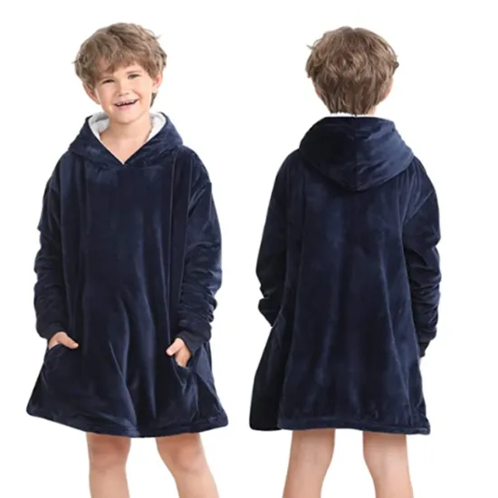 Oversized Sherpa Hooded Sweatshirt Blanket Wearable Hoodie Blanket with Pocket Kids