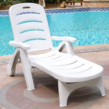 Outdoor Swimming Pool & Beach Chairs: Adjustable White Chaise Loungers