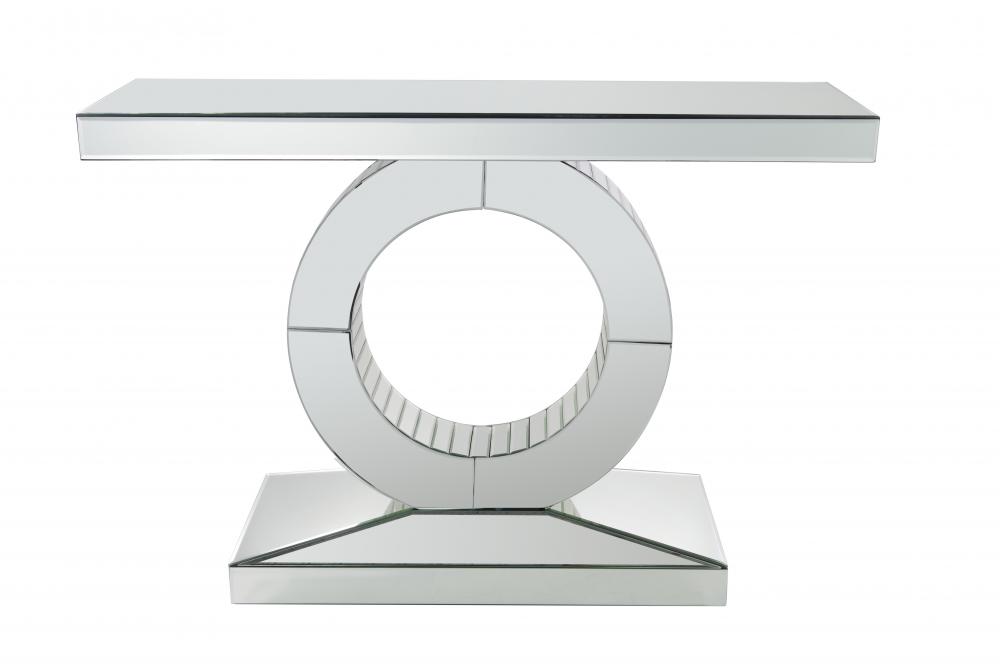 Mirored Accent Circle Console Glass Silver