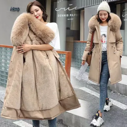 Luxury Fur Hood Women's Winter Jacket with Natural Goose Down