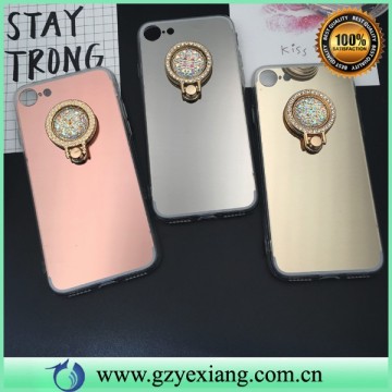 bling ring holder stand pc +tpu protective mirror phone case for apple iphone 7 cover
