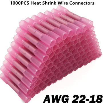 1000 PCS Red Heat Shrink Connectors Insulated Waterproof Crimp Terminals Seal Butt Electrical Wire Connector 22-18 AWG