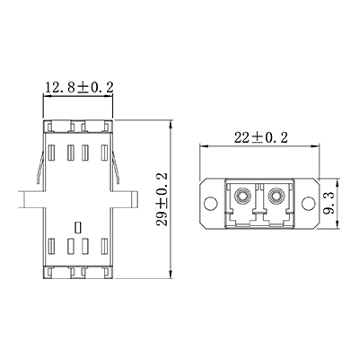 LC Duplex Figure SC Adapter with flange Drawing