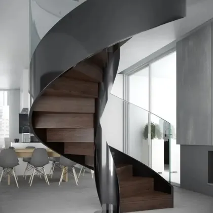 Customized Carbon Steel Spiral Stairs, Curved Ladders, Cast Iron Curve Staircases with Wood Treads: Tailored Elevational Solutions