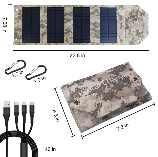 Portable 8W Solar Panel Foldable Power Bank for Outdoor Camping, Hiking & Rechargeable Mobile Phone Charger with USB 5V Port