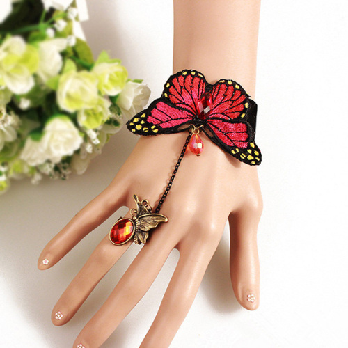 Encaje de mariposa romántico encanto pulsera con anillo en una cadena