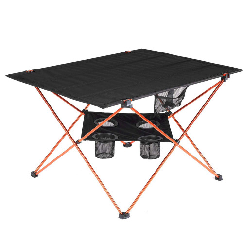 Mesa de camping portátil grande con 4 portavasos