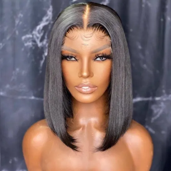 Short Bob Lace Front Wigs Straight Human Hair 4x4 Lace Closure Wigs Brazilian Virgin Hair with Baby Hair Pre Plucked Natural