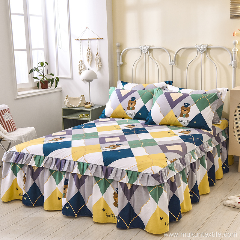 Printed Bunk bed skirt cotton sheet set