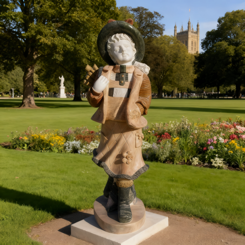 Polychrome Marble Statue of a Boy with Ornament