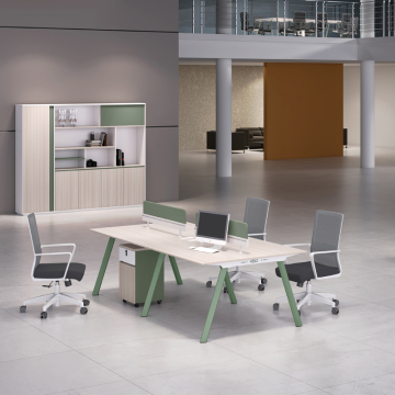 Side-by-Side Metal Workstation Table with Storage Cabinet for 4 Person Team