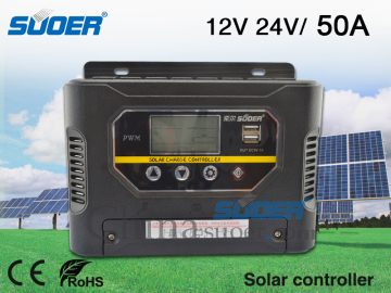 SUOER CLEPEN COUNTS CONTROLER 12V Solar Controller 50A PWM Solar Controller