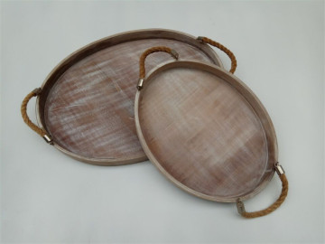 Oval Wooden Plate Set With Jute