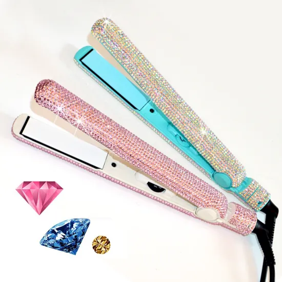 Ceramic Temperature Display Nano Titanium Hair Straightener with Bling Diamonds