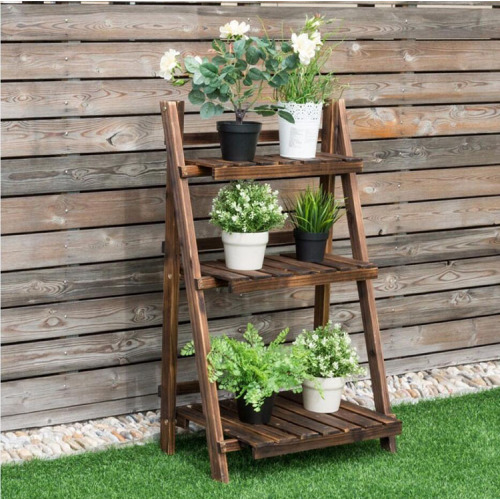 3 Tiers Wood Plant Stand Shelf Vertical Rack