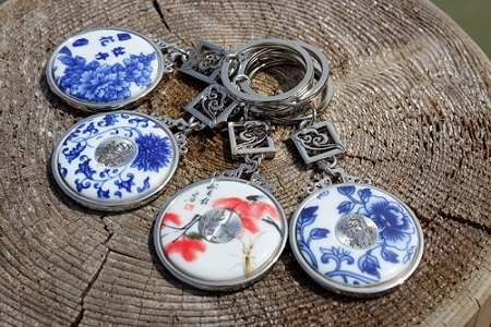 Blue and White Porcelain Keychain