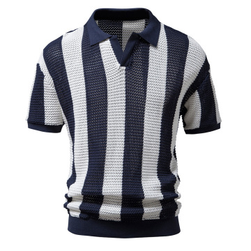 เสื้อเชิ้ตโปโลถักฤดูร้อนพร้อมการออกแบบตาข่ายและฟาง