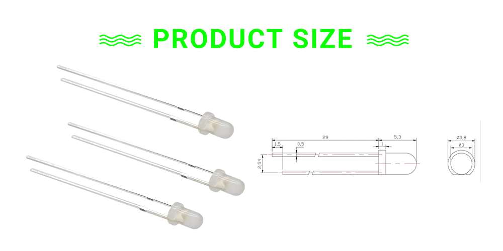 size of 3mm green LED