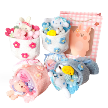 Valentine's Day Plush Doll Bouquets and Finished Dolls with Plush Flowers