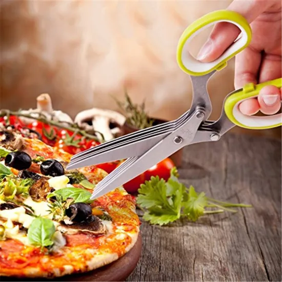 stainless steel 5 layers blades vegetable onion scallion herb cutter with cleaning brush for kitchen & office
