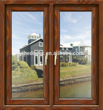 Safety glass side hung window with wood design