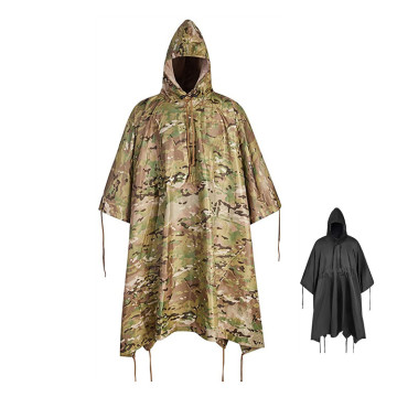 SturdyArmor Waterproof Black PVC PU Raincoat - Tactical Camouflage Poncho for Outdoor Camping
