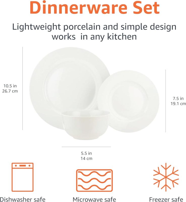 18 - Piece White Dinnerware Set, Including Plates and Bowls, for 6 People.