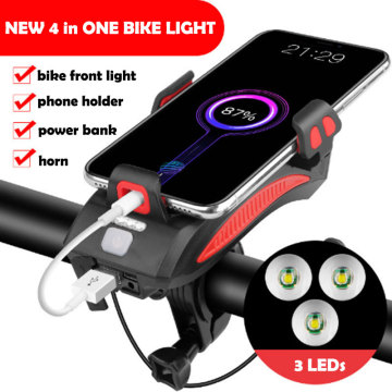 4-in-1 Bike Accessory: Phone Holder, Bracket, Light, Horn & Power Bank with Waterproof Design