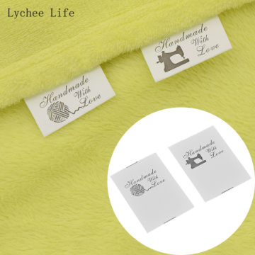 Lychee Life 100Pcs 6x4cm Handmade With Love Cloth Labels For Sewing Diy Pillow Quilt Garments Bags