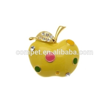 Custom-made Yellow Enamel Small Apple Brooch with Crystal