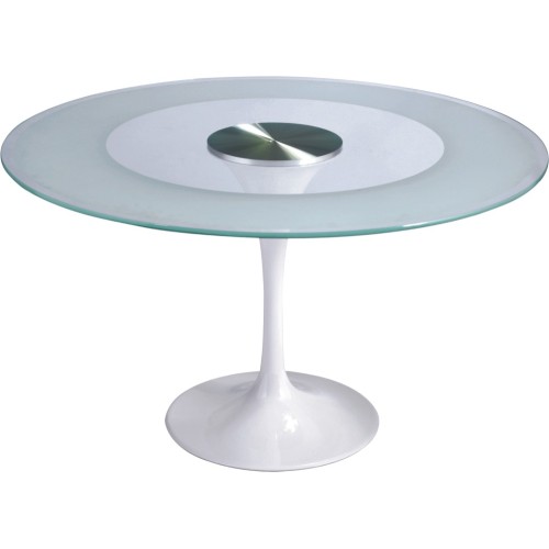 Table à manger à base en aluminium à plateau en verre rond populaire