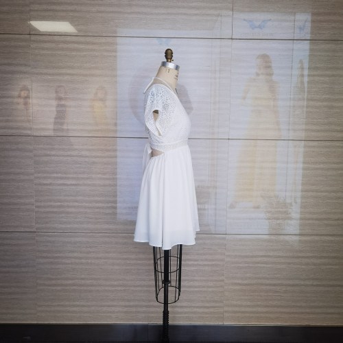 Damen Spitze süßes V -Hals kurzärmeliges Kleid