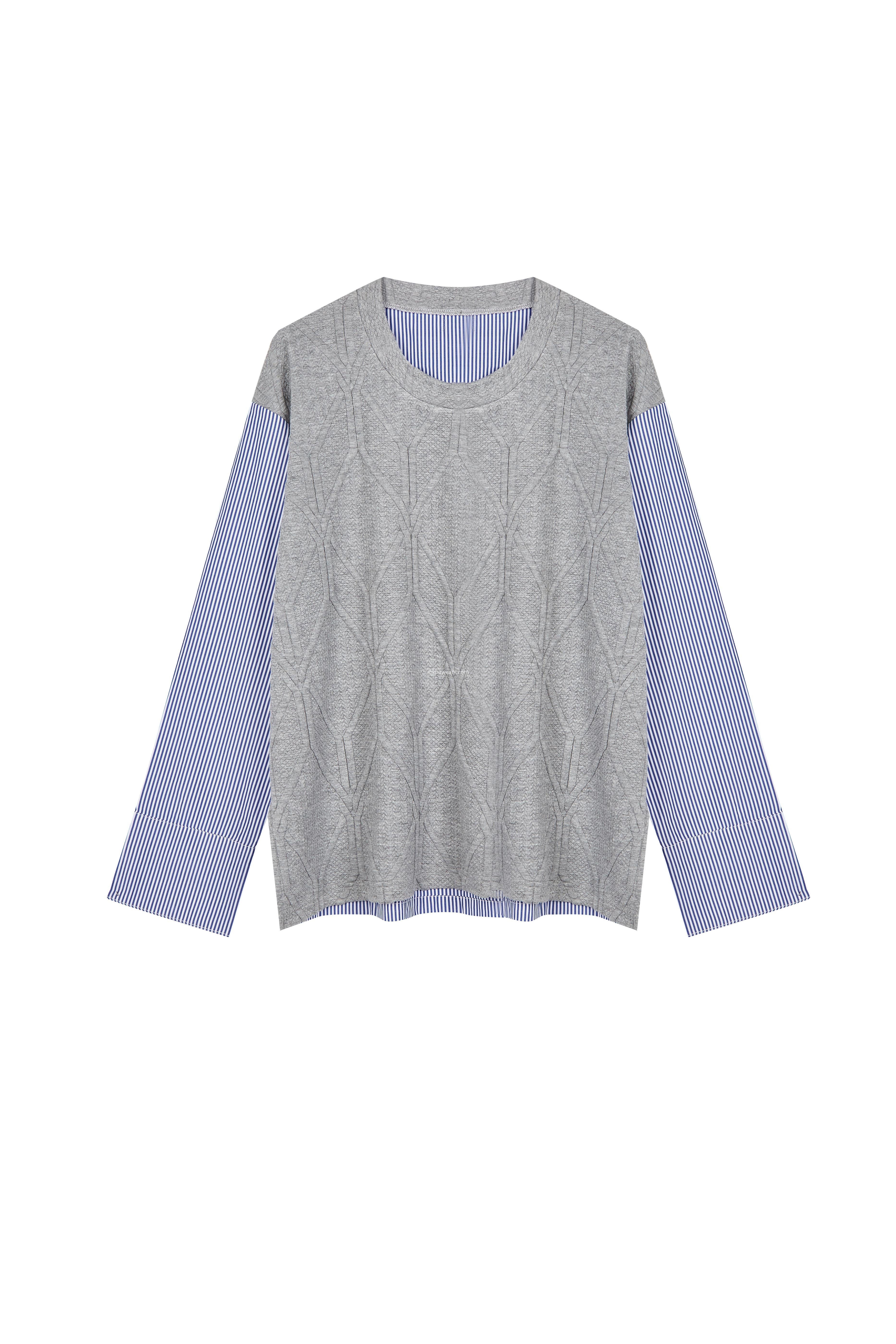 Women's Knitted Woven Back&Sleeve Crew-Neck Casual Pullover