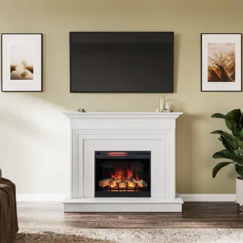Customizable Hand-Made White Nordic Solid Wood Fireplace Mantel