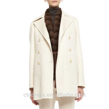 2014 Top Quality 100% cashmere off white women winter jackets