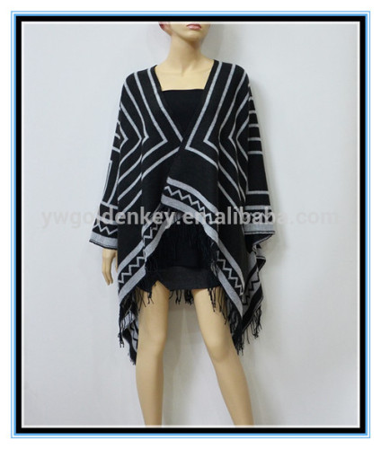 2016 poncho scarf hot selling stripe style poncho shawl 100% acrylic