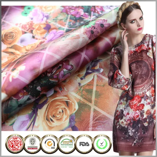 2014 Latest style Digital Floral printed polyester fabric satin