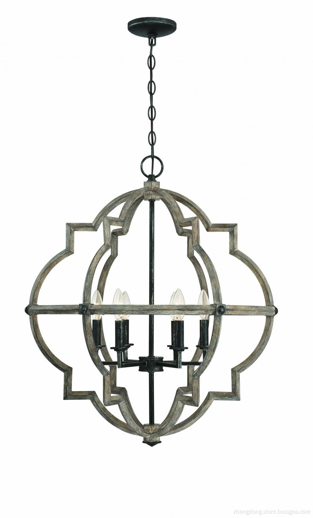 Modern wood light chandelier installation in luxury hotel lobby