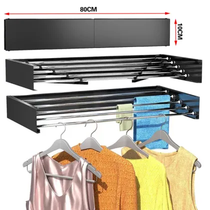 New design household wall mounted foldable clothes drying rack retractable clothes dry rack foldable towel rack