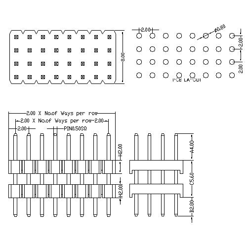 2.0 mm Pin Header Four Row Double Plastic Straight Type