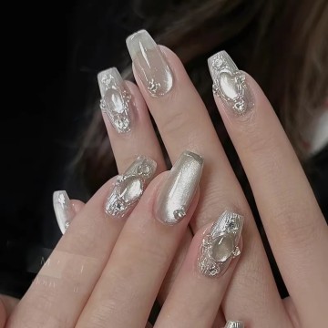 Miukiula White Cat My Eye Mirror Crystal Long lanh cho trang trí móng tay DIY