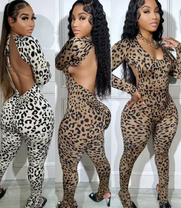 Wholesale 2024 Skinny Playsuits Leopard Print Jumpsuits S-2XL