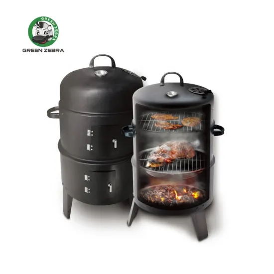 3-in-1 Outdoor BBQ Grill: Smokeless, Three Layered Design, Vertical Charcoal Smoking Barrel