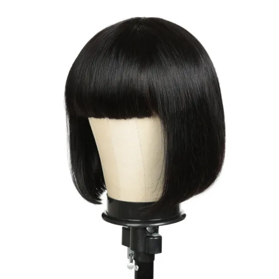 Brazilian Straight Bob Wig Human Hair Straight 12A Double Drawn Machine Short Bob Wig for Black Women Natural Color