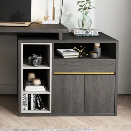 Modern Black Study Room Furniture: Home Office Desk with Storage - Corner Computer Desk Table