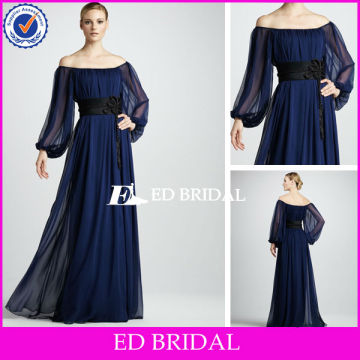 Evening Dresses for Pregnant Women A Line Off the Shoulder Floor Length Chiffon With Black Sash amd Ruffle