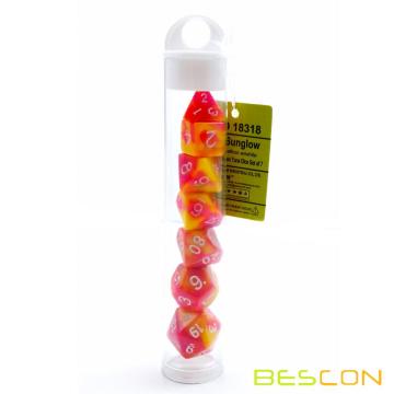 Bescon Mini Gemini Deux Tons Polyédriques RPG Dice Set 10MM, Petit Mini Jeu de rôle RPG Jeu Dice D4-D20 en Tube, Couleur de Sunglow